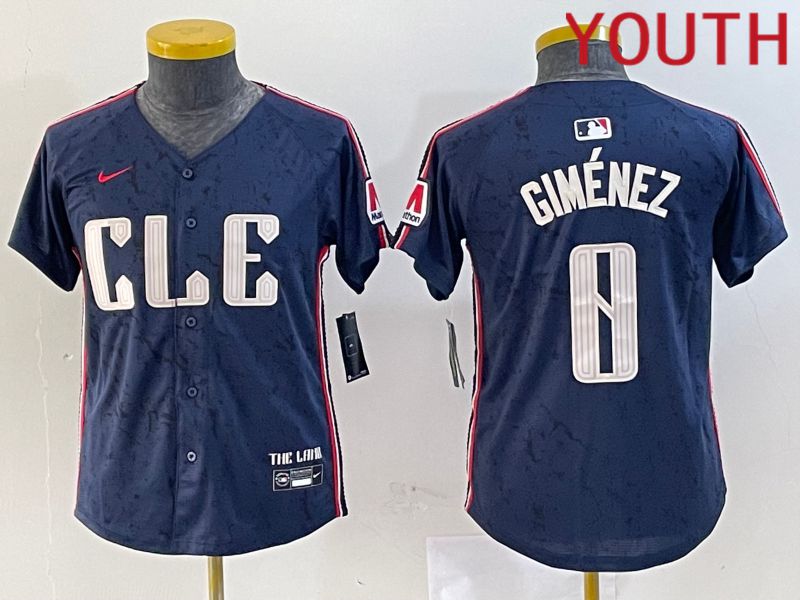 Youth Cleveland Indians 0 Gimenez Blue City Edition Nike 2024 MLB Jersey style 5